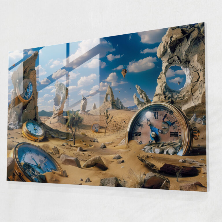 Melting Clocks Desert Glass Art - Surrealism Art, Home Decoration, Surrealism Art, Wall Decoration