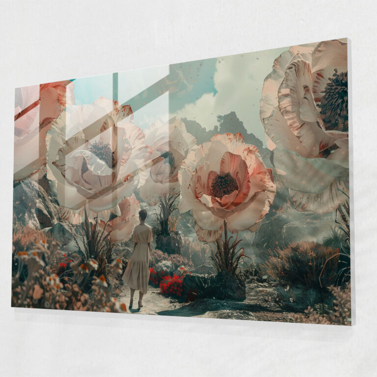 Oversized Flowers Garden Glass Print - Surrealism Art, Modern Art, Surrealism Art, Glass Art