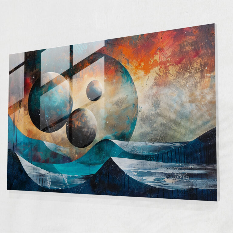 Floating Spheres Space Glass Wall Art - Surrealism Art, Home Decoration, Surrealism Art, Glass Wall Art