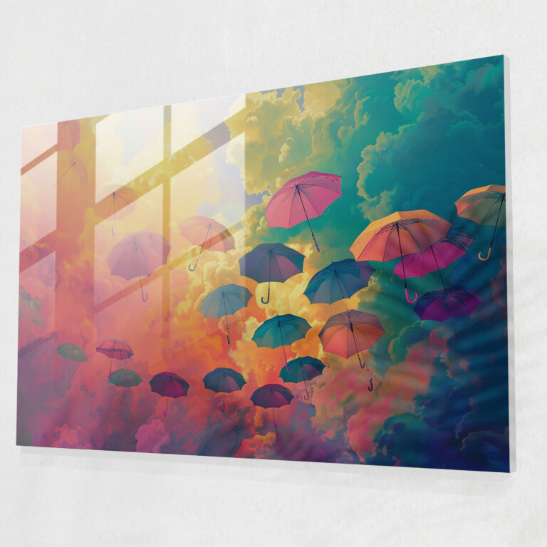 Floating Umbrellas Glass Art - Surrealism Art, Glass Art, Modern Art, Home Decoration