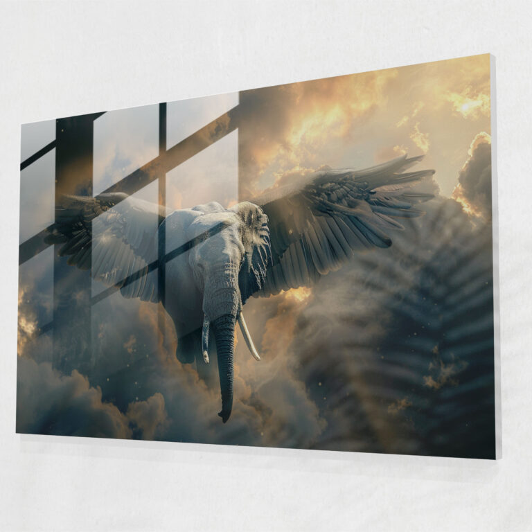 Flying Elephant Glass Print Home Decoration - Surrealism Art, Surrealism Art, Home Decoration, Modern Art