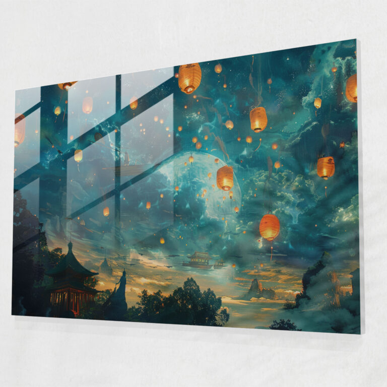 Celestial Lanterns Glass Print Wall Decoration - Surrealism Art, Wall Decoration, Glass Print, Modern Art