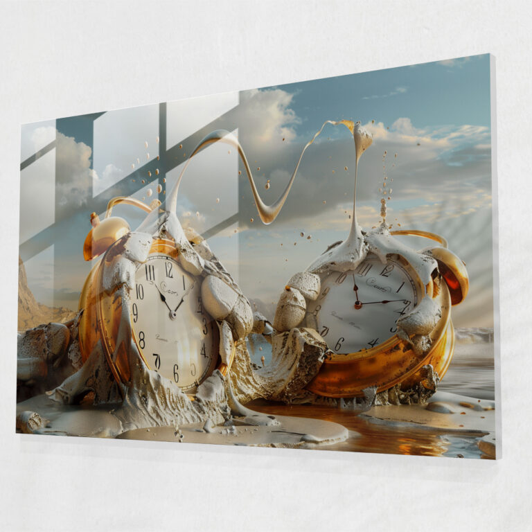 Melting Clocks Glass Wall Art - Surrealism Art, Glass Art, Glass Wall Art, Wall Decoration