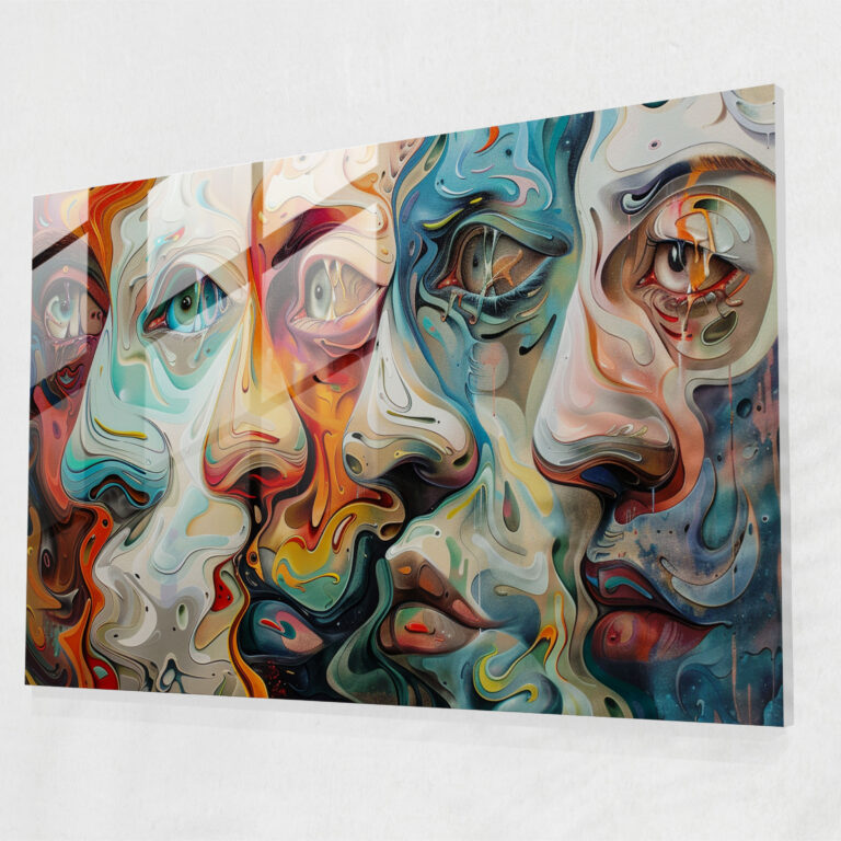 Distorted Faces Glass Wall Art - Surrealism Art, Wall Decoration, Glass Wall Art, Glass Art