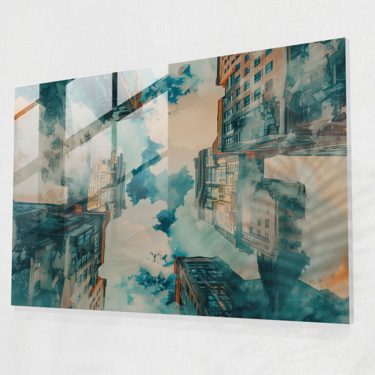 Upside-Down City Glass Print - Surrealism Art, Modern Art, Home Decoration, Surrealism Art