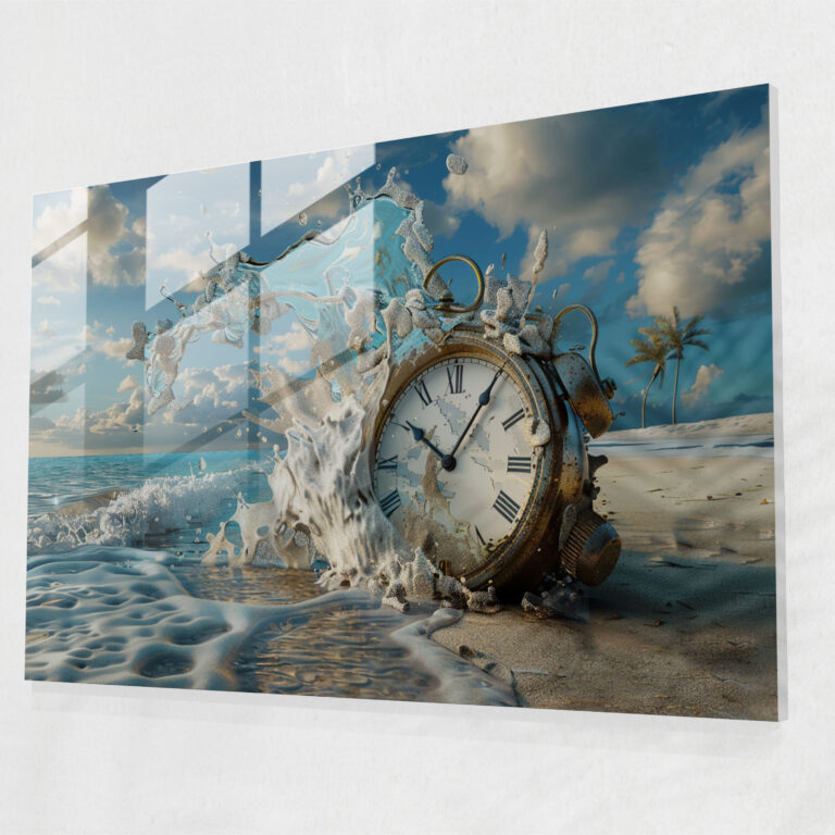 Melting Clock Surrealism Glass Wall Art - Surrealism Art, Glass Print, Glass Wall Art, Home Decoration