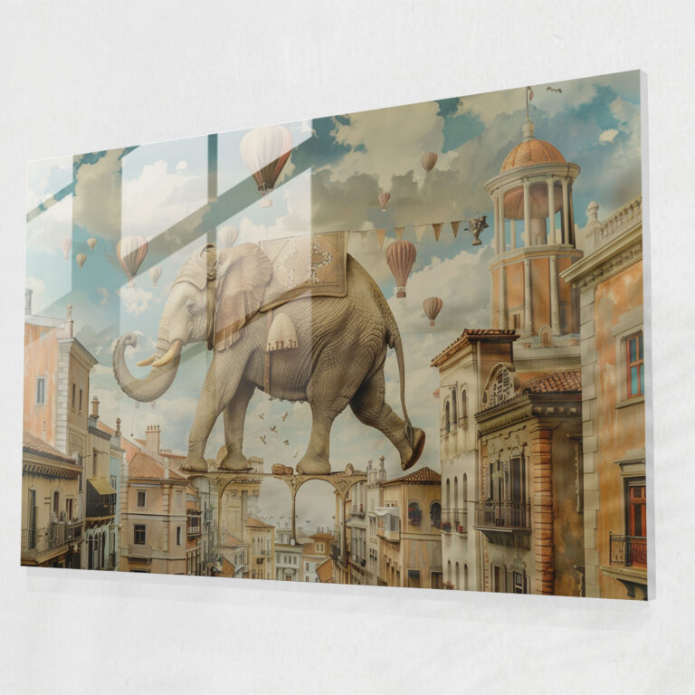 Long Legs Elephant Surrealism Wall Decoration - Surrealism Art, Wall Decoration, Surrealism Art, Glass Print