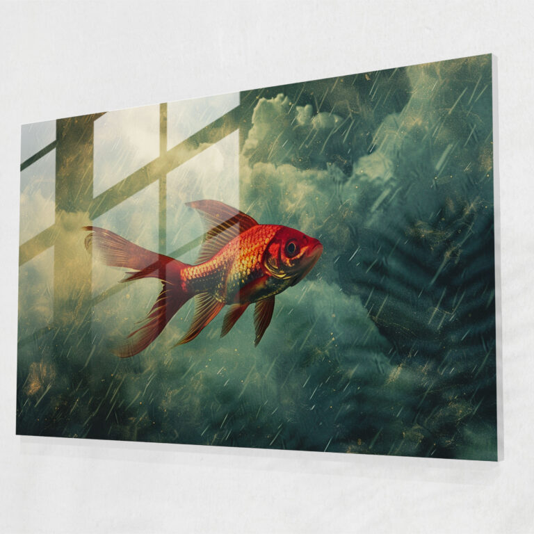 Flying Fish Surrealism Glass Print - Surrealism Art, Modern Art, Surrealism Art, Glass Print