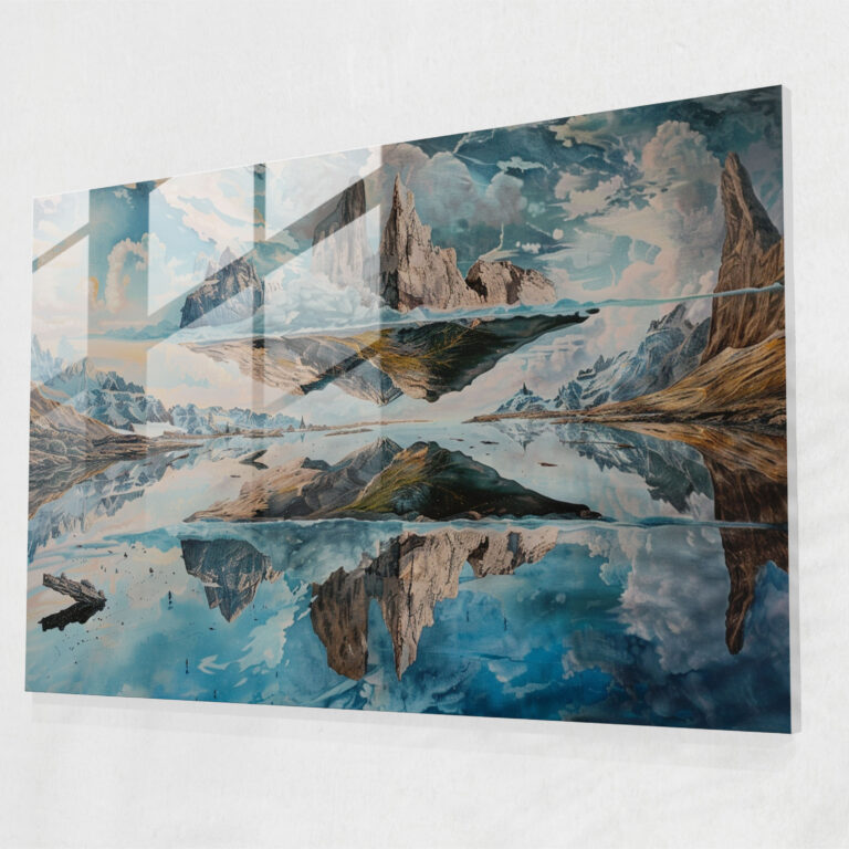 Upside-Down Mountains Surrealism Glass Art - Surrealism Art, Home Decoration, Glass Art, Modern Art