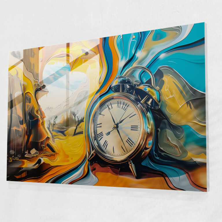 Melting Clocks Dali-Inspired Surrealism Glass Print - Surrealism Art, Glass Print, Surrealism Art, Wall Decoration