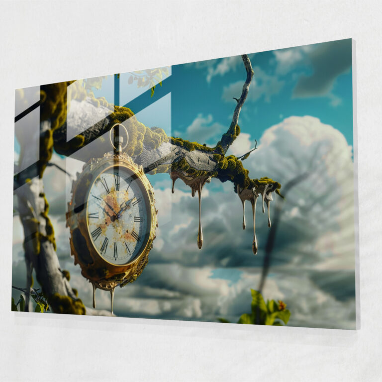 Surrealism Art Glass Print - Melting Clock On Tree - Surrealism Art, Wall Decoration, Home Decoration, Glass Art