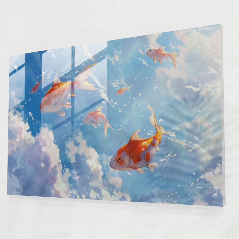 Surrealism Art Glass Wall Art - Flying Fish - Surrealism Art, Modern Art, Glass Wall Art, Glass Art