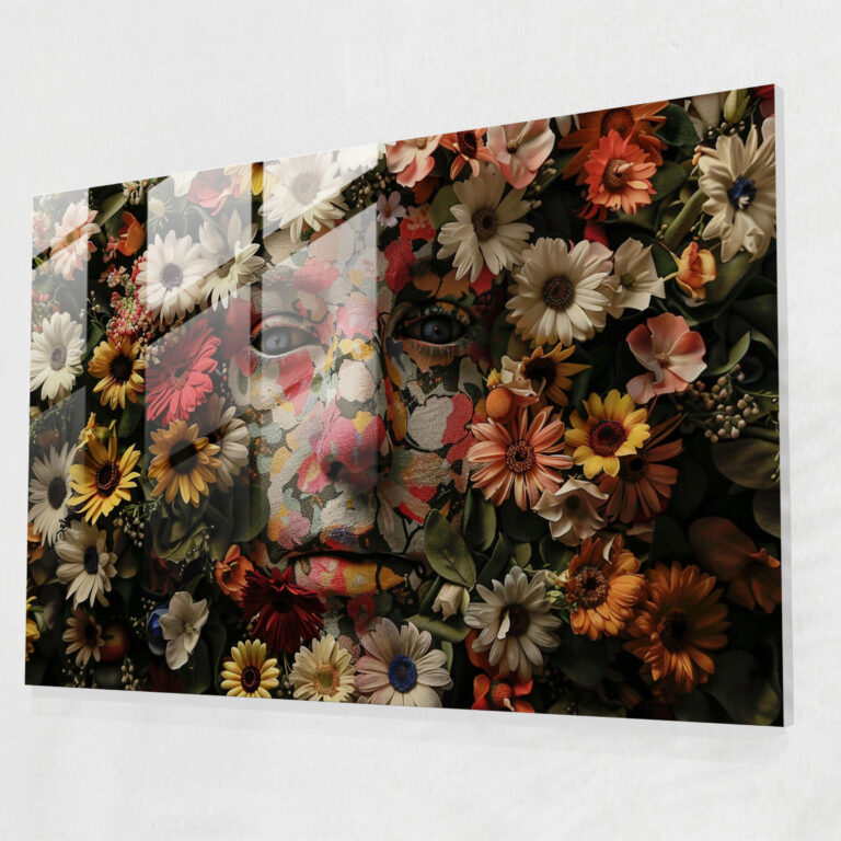 Surrealism Art Glass Print - Flower Face - Surrealism Art, Wall Decoration, Glass Art, Glass Wall Art