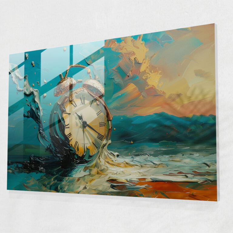 Melting Clock Glass Wall Art - Surrealism Art, Surrealism Art, Modern Art, Glass Wall Art