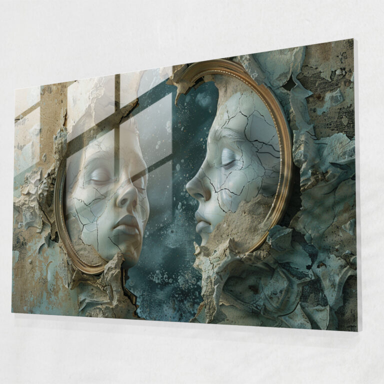 Psychedelic Faces Glass Wall Art - Surrealism Art, Wall Decoration, Glass Print, Modern Art