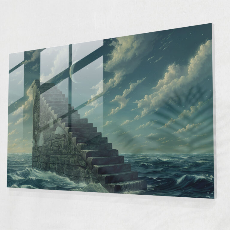 Enigmatic Staircase Glass Wall Art - Surrealism Art, Glass Wall Art, Wall Decoration, Surrealism Art