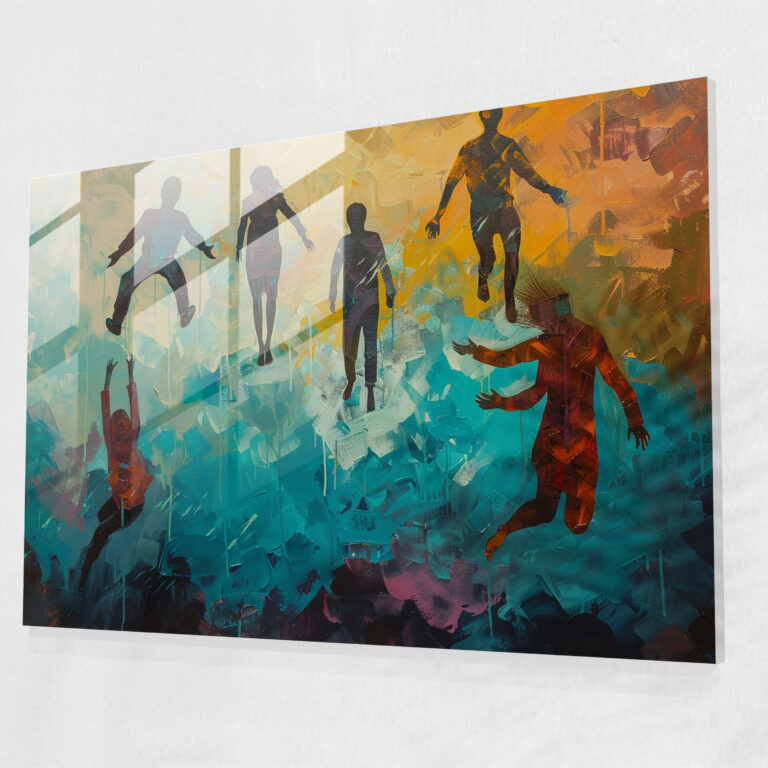 Surrealism Glass Print - Floating Figures - Surrealism Art, Glass Art, Glass Print, Home Decoration