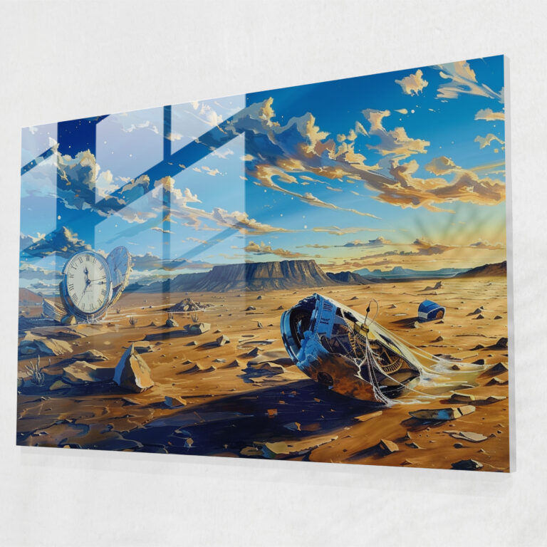 Surrealism Art Glass Print: Melting Clocks - Surrealism Art, Wall Decoration, Modern Art, Surrealism Art