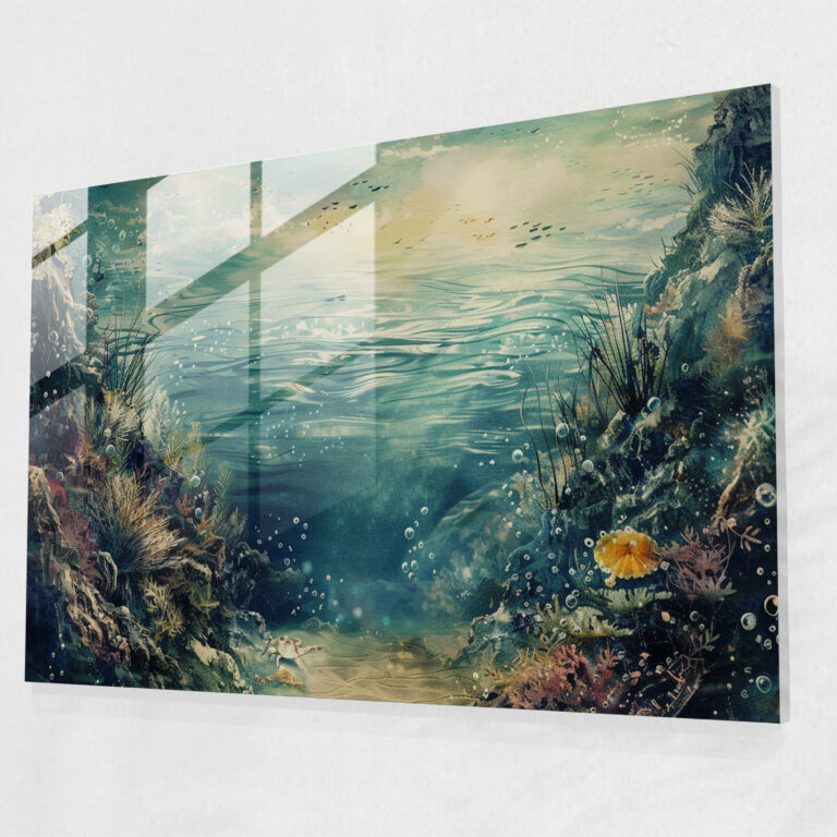 Surrealism Glass Print: Dreamy Underwater Ocean Scene - Surrealism Art, Glass Print, Modern Art, Glass Wall Art