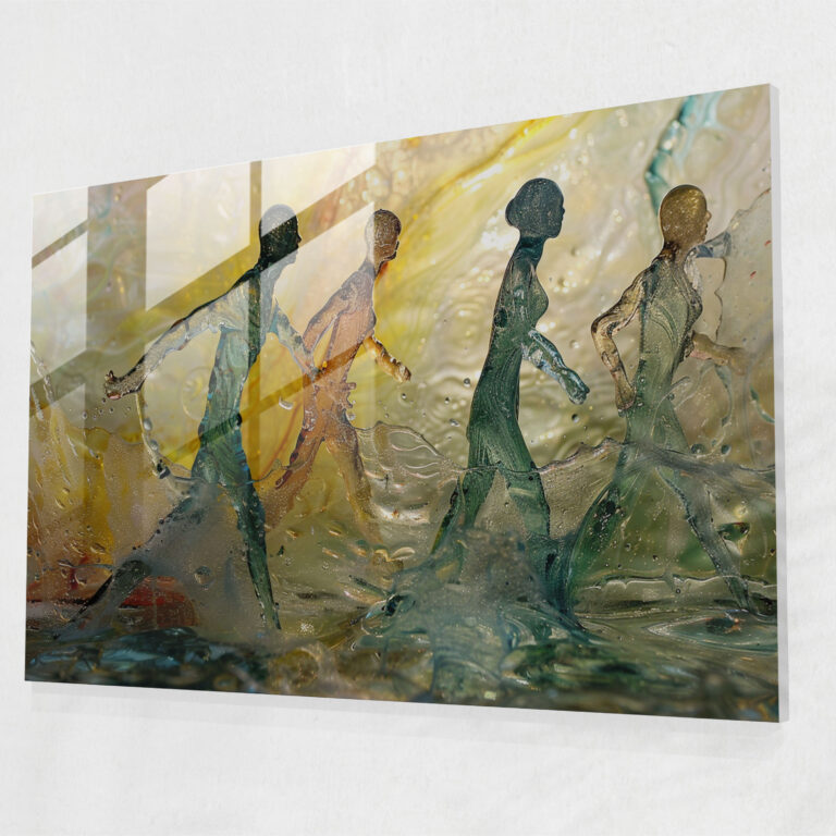 Surrealism Glass Art: Faceless Figures Walking On Water - Surrealism Art, Glass Art, Wall Decoration, Home Decoration