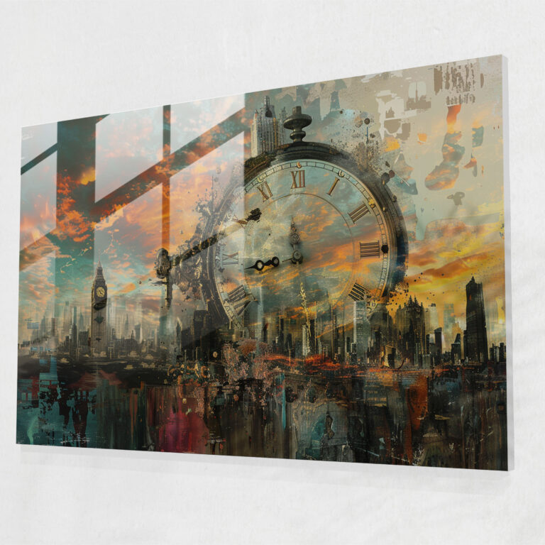 Surrealism Melting Clock Glass Print - Surrealism Art, Home Decoration, Surrealism Art, Melting Clock