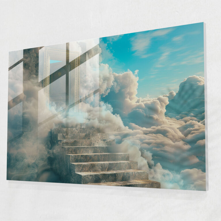 Surrealism Floating Staircase Glass Wall Art - Surrealism Art, Dreamlike, Surrealism Art, Floating Staircase