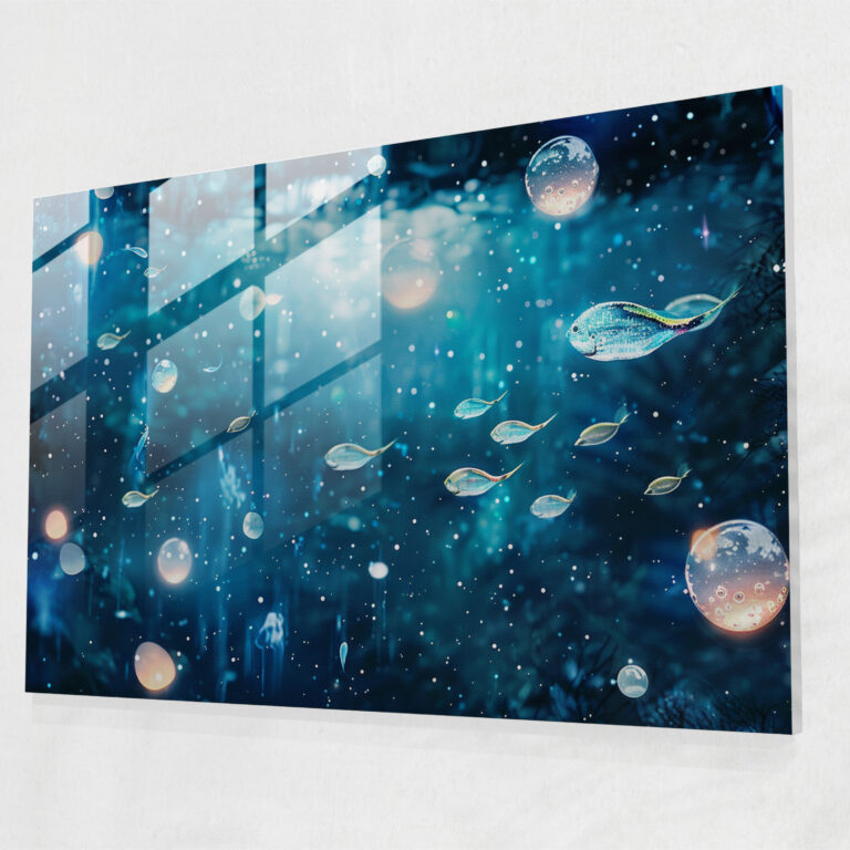 Surrealism Celestial Dreams Glass Print - Surrealism Art, Home Decoration, Glowing Orbs, Celestial Dreams