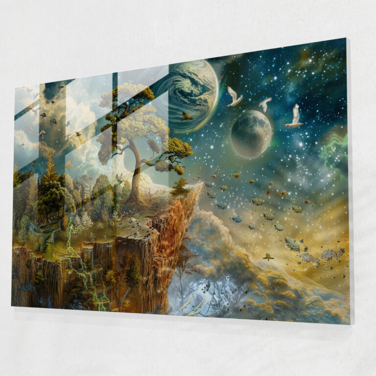 Cosmic Mythical Surrealism Art Glass Wall Art - Surrealism Art, Glass Wall Art, Wall Decoration, Mythical Creatures