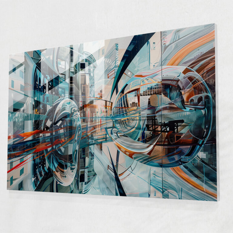 Distorted Cityscape Surrealism Art Glass Wall Art - Surrealism Art, Glass Wall Art, Surrealism Art, Cityscape