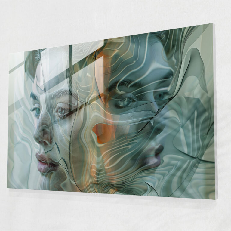 Distorted Portraits Modern Art Glass Wall Art - Surrealism Art, Modern Art, Surreal Portraits, Distorted Features