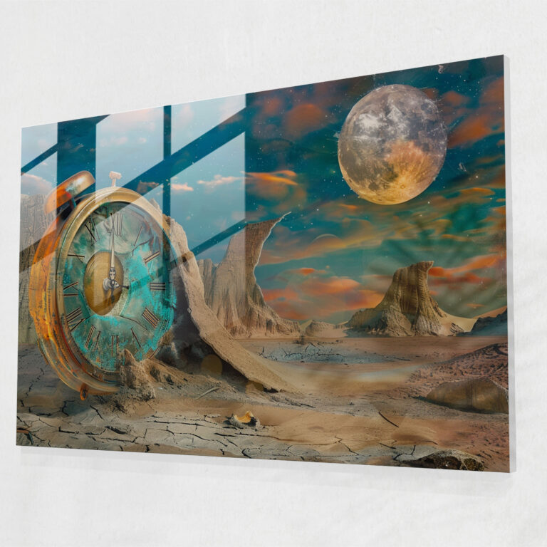 Melting Time Glass Print - Surrealism Art, Modern Art, Glass Wall Art, Glass Print