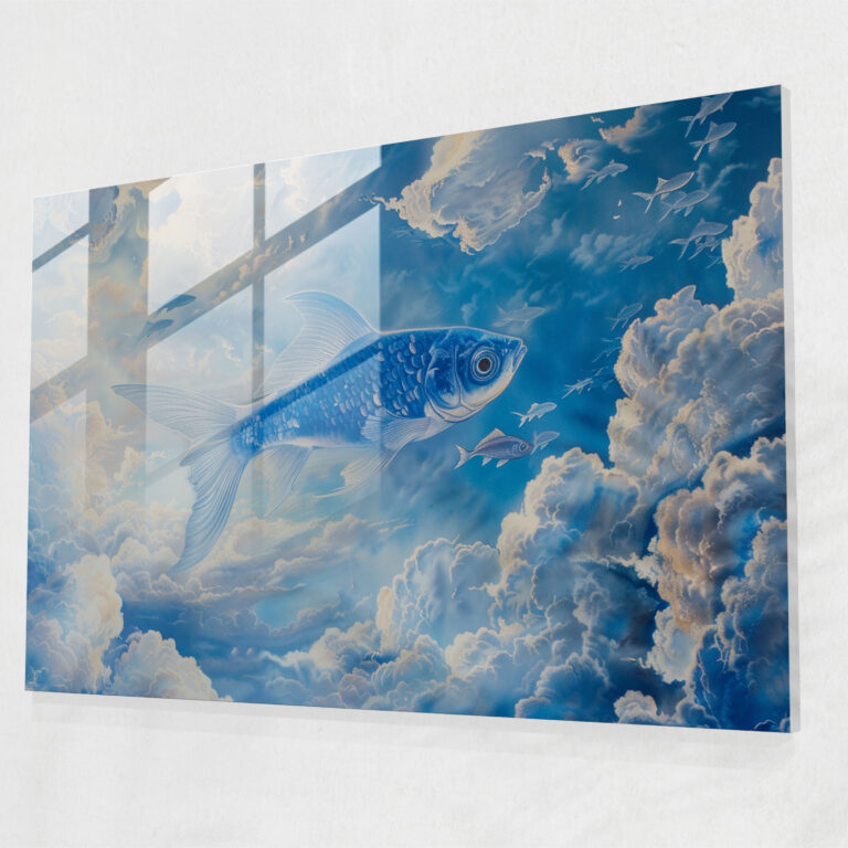 Flying Fish Glass Wall Art - Surrealism Art, Home Decoration, Glass Print, Wall Decoration