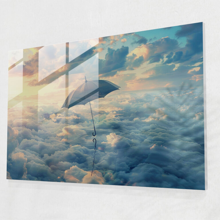Cloud Umbrella Wall Decoration - Surrealism Art, Surrealism Art, Glass Wall Art, Modern Art