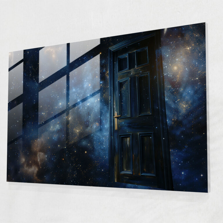 Space Door Modern Art Glass Print - Surrealism Art, Surrealism Art, Home Decoration, Glass Print