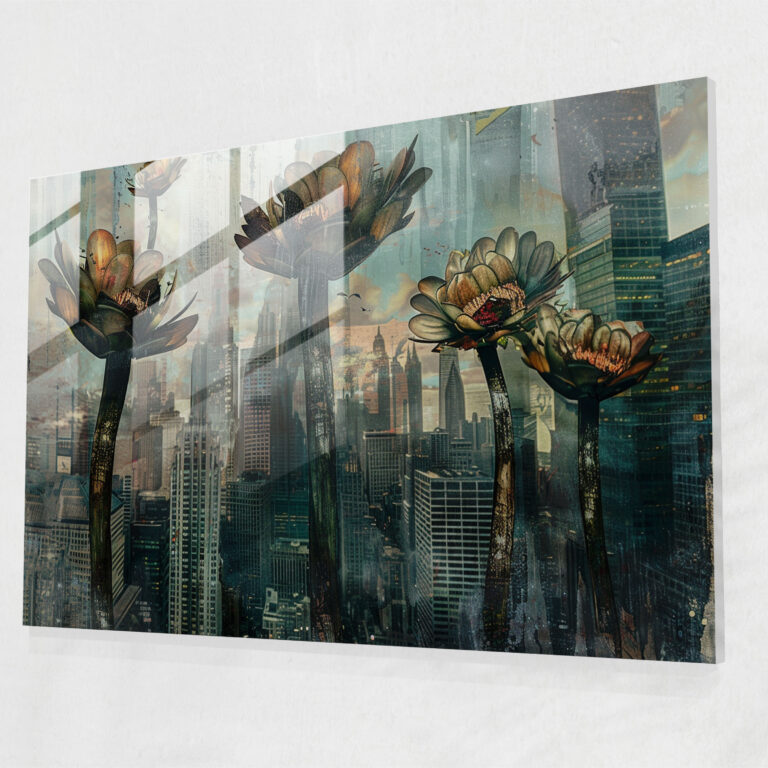 City Flowers Glass Print - Surrealism Art, Glass Print, Surrealism Art, Modern Art