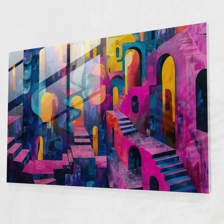 Surrealism Wall Decoration - Vibrant Cityscape - Surrealism Art, Home Decoration, Modern Art, Glass Print
