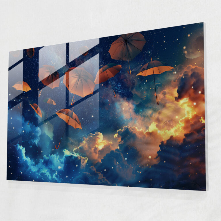 Surrealism Glass Art - Flying Umbrellas - Surrealism Art, Surrealism Art, Home Decoration, Modern Art