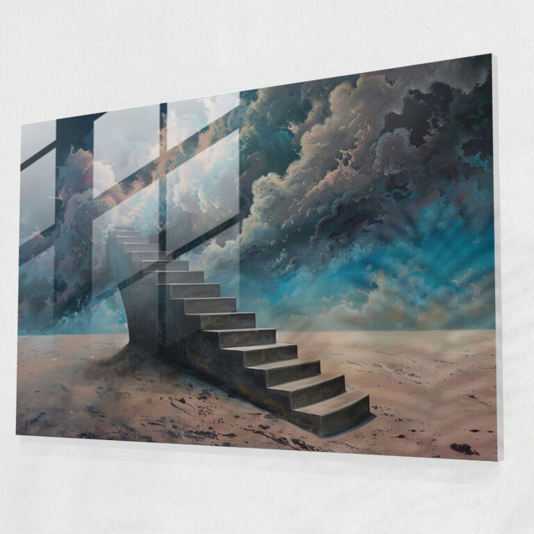Surrealism Art Glass Art - Surrealism Art, Modern Art, Glass Print, Staircase