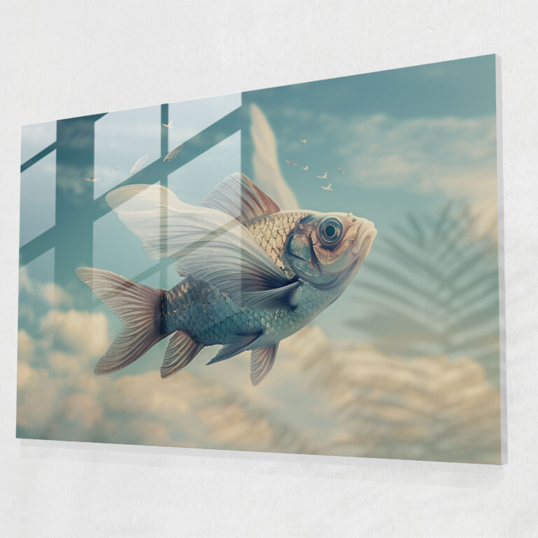 Flying Fish Glass Wall Art - Surrealism Art, Glass Wall Art, Home Decoration, Surrealism Art