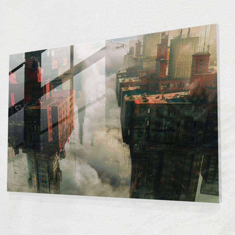Upside-Down City Glass Print - Surrealism Art, Modern Art, Glass Print, Surrealism Art