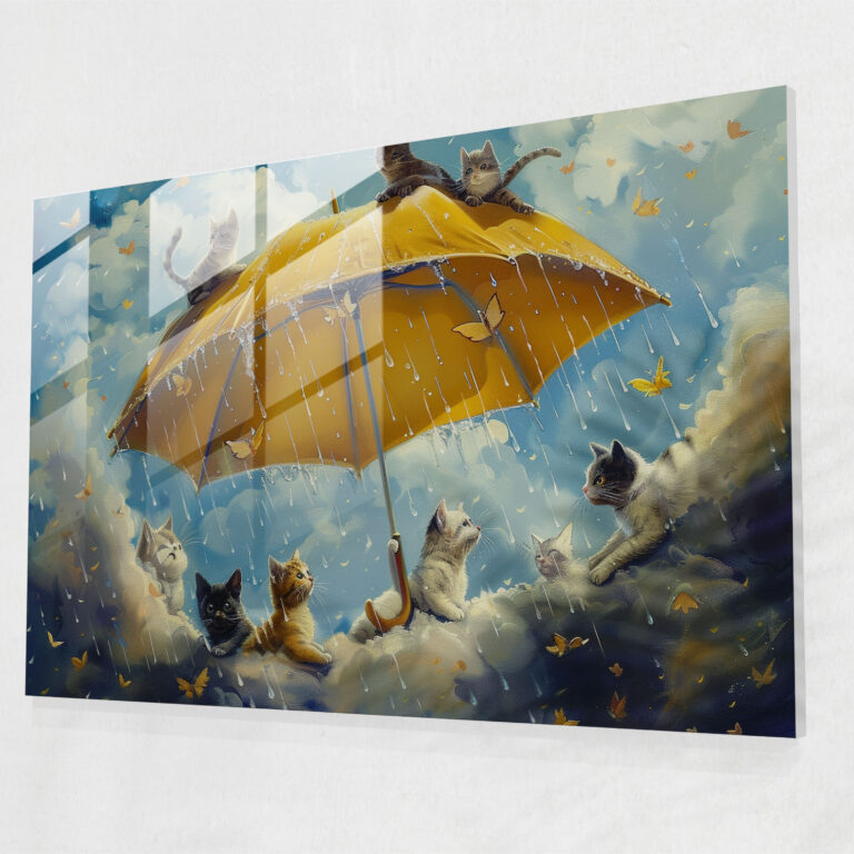 Cats & Dogs Rain Glass Print - Surrealism Art, Glass Print, Home Decoration, Modern Art