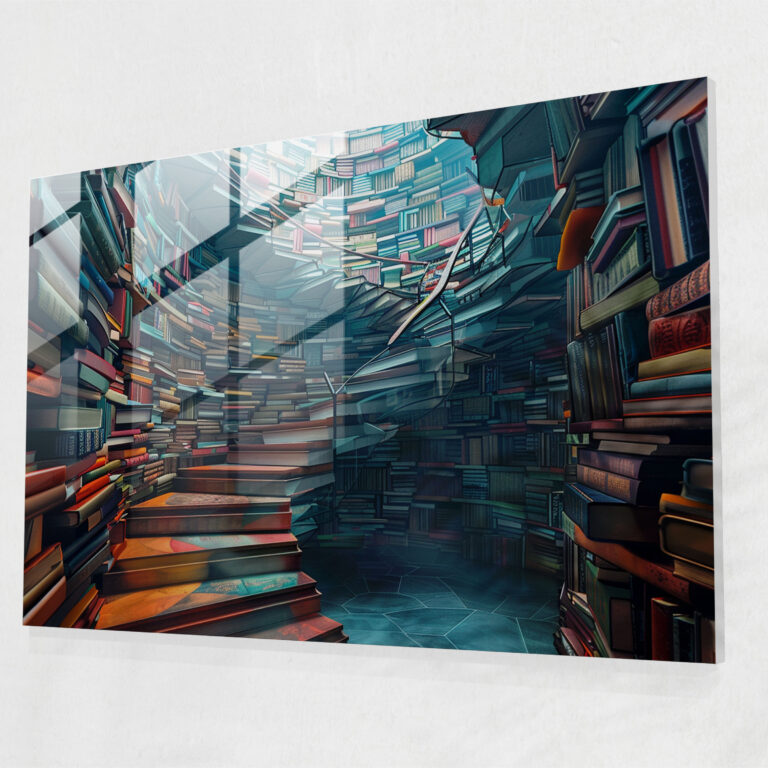 Book Staircase Glass Wall Art - Surrealism Art, Surrealism Art, Glass Art, Wall Decoration