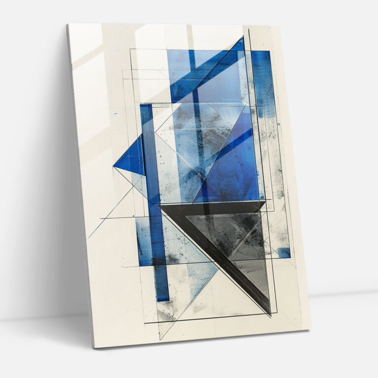 White Rectangle & Blue Triangle Suprematism Glass Art - Suprematism, Modern Art, Home Decoration, Glass Wall Art