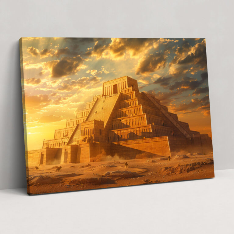 Sumerian Ziggurat Sunset Canvas Print - Sumerians, Home Decoration, Canvas Wall Art, Sumerians