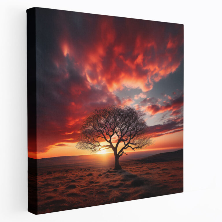 Fiery Sunset Tree Canvas Print - Sunset, Canvas Wall Art, Sunset Wall Art, Sunset Home Decoration