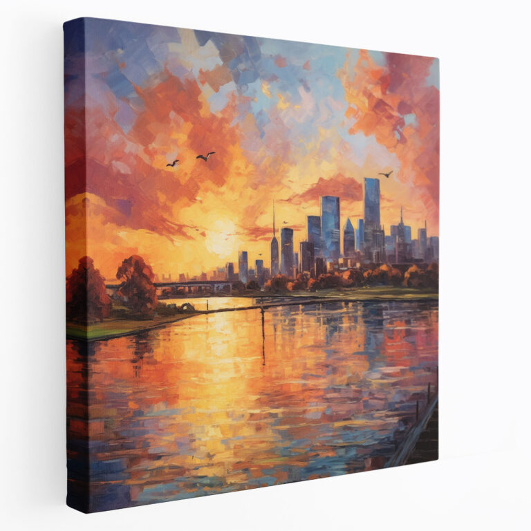Sunset Cityscape Canvas Print - Sunset, Wall Art, Wall Decoration, Impressionist Oil Painting