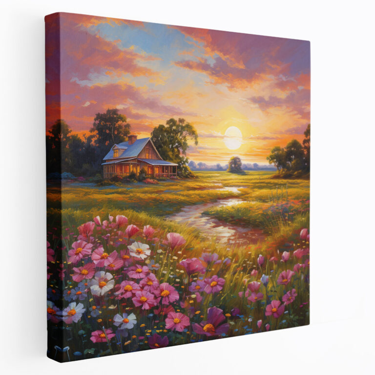 Sunset Countryside Blooms Canvas Print - Sunset, Wall Decoration, Home Decoration, Sunset