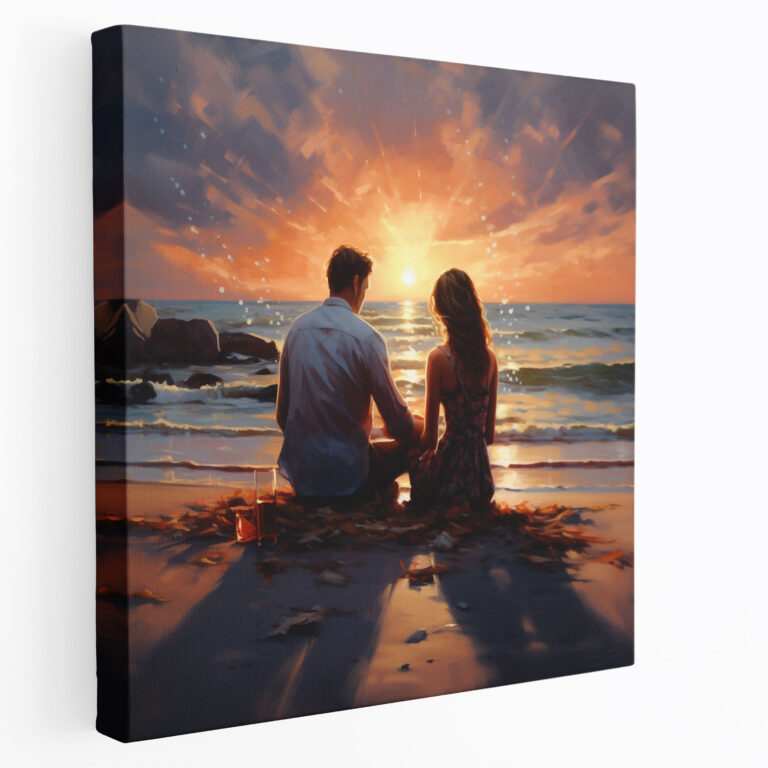 Romantic Sunset Canvas Print - Sunset, Couple, Wall Decoration, Soft Light