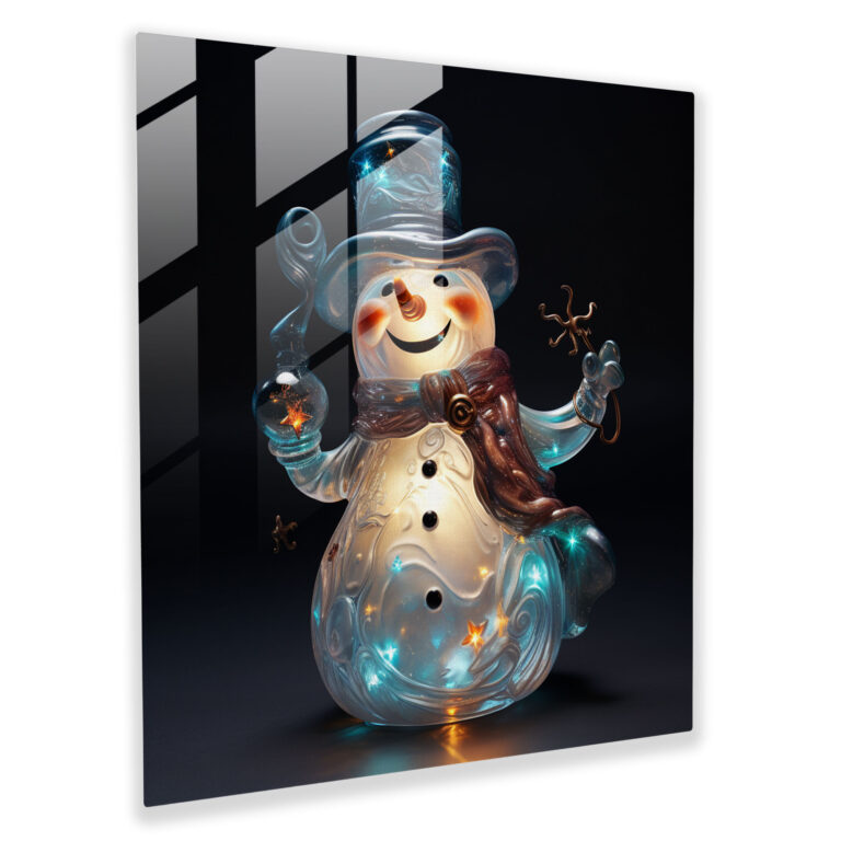Snowman Glass Wall Art - Snowman, Wall Decoration, Glass Wall Art, Whimsical Sculpture