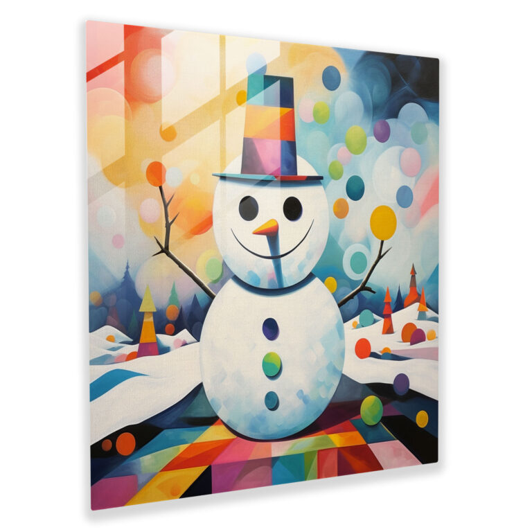 Snowman Glass Print - Snowman, Wall Decoration, Glass Wall Art, Abstract